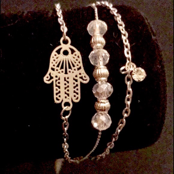 3 Pc New Hand Of Fatima Healing Feminine Power Crystal & Chain Bracelet Set